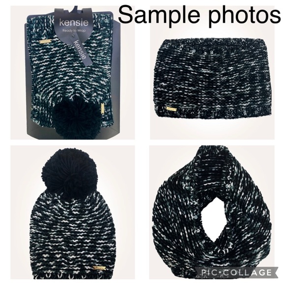 NWT 2pc KENSIE Marled Infinity Scarf & Beanie Hat Set - Black / Grey / White - Picture 8 of 11